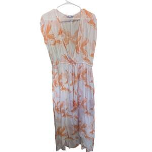 Blue Island Swimsuit Cover Up Dress M Womens Cap Sleeve V Neck Orange White Swim